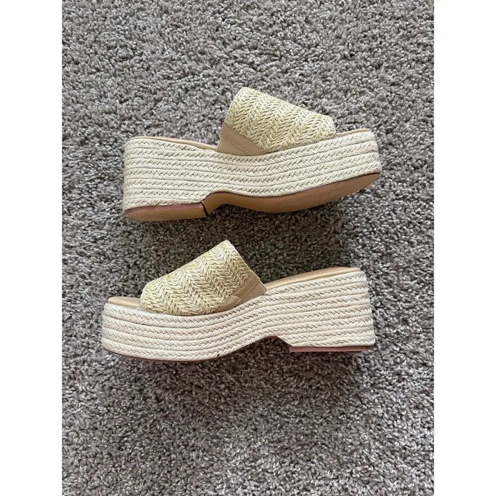 Neutral Woven Platform Sandals Women’s 7 Espadrille Raffia Slides